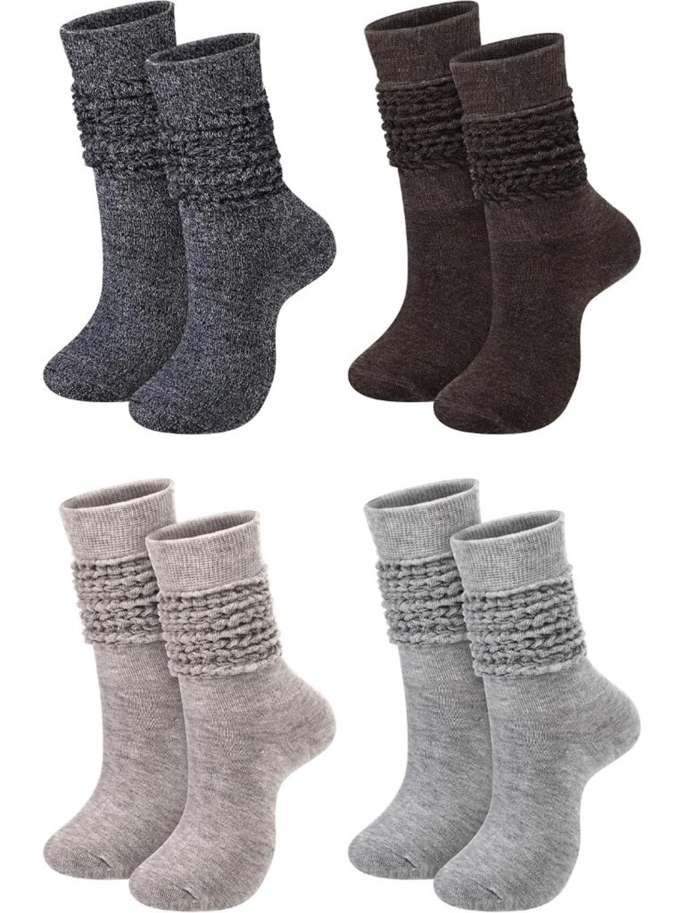 🧦Women's Black Brown 4 Pairs Neon Slouch Socks Scrunch Socks Athletic Slouchy
